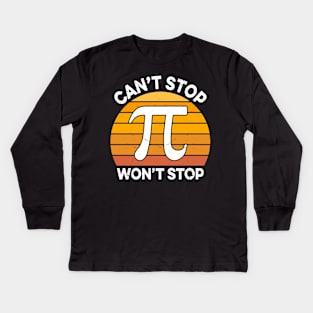 Can't Stop Pi Won't Stop Math Pi Day Teacher Leopard Rainbow Kids Long Sleeve T-Shirt